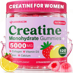Creatine for Women, Creatine Monohydrate Gummies with Collagen, Vitamin D3 & Calcium for Muscles, Booty & Energy, Flavored Sugar Free