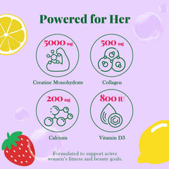 Creatine for Women, Creatine Monohydrate Gummies with Collagen, Vitamin D3 & Calcium for Muscles, Booty & Energy, Flavored Sugar Free