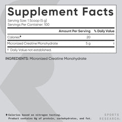 Sports Research Creatine Monohydrate - Gain Lean Muscle, Improve Performance and Strength and Support Workout Recovery - 5 g Micronized Creatine - 1.1LBS