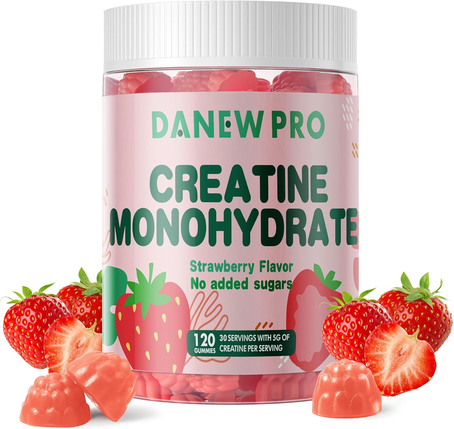 NSF Certified Creatine Gummy 5g - Creatine Monohydrate Gummies for Men & Women, Creatine Monohydrate for Muscle Strength, Muscle Builder, Energy Boost, Pre-Workout Supplement(120 Count)-Strawberry