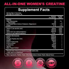 Creatine for Women, Creatine Monohydrate Gummies with Collagen, BCAA, L-Carnitine & Taurine, Strawberry Flavor, Energy Creatine Supplement for Muscle Strength, Energy Boost, Sugar Free, 120 Count